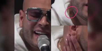 Momento cuando una abeja picó a Ala Jaza en su concierto virtual